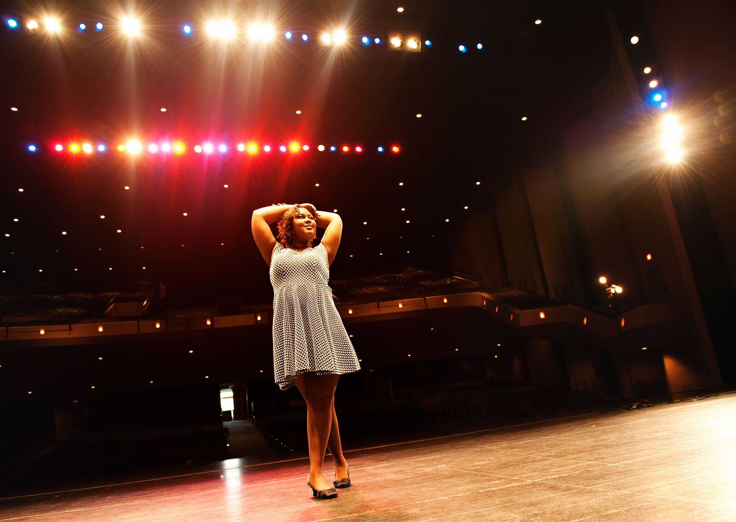 Senior Portrait of Maumee High School student on the Stranahan Theater stage. Holly Omlor Photography, Toledo Ohio